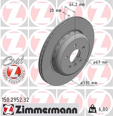 Zimmermann 1x Bremsscheibe belüftet hinten links [Hersteller-Nr. 150.2952.32] für BMW, Toyota von Zimmermann