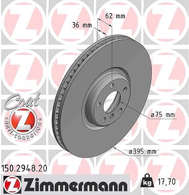 Zimmermann 1x Bremsscheibe belüftet vorne rechts [Hersteller-Nr. 150.2948.20] für BMW von Zimmermann