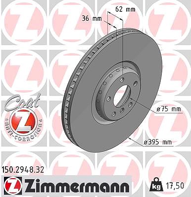Zimmermann 1x Bremsscheibe belüftet vorne rechts [Hersteller-Nr. 150.2948.32] für BMW von Zimmermann