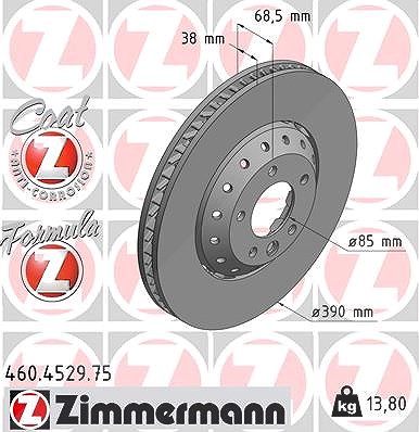 Zimmermann 1x Bremsscheibe belüftet vorne rechts [Hersteller-Nr. 460.4529.75] für Porsche von Zimmermann