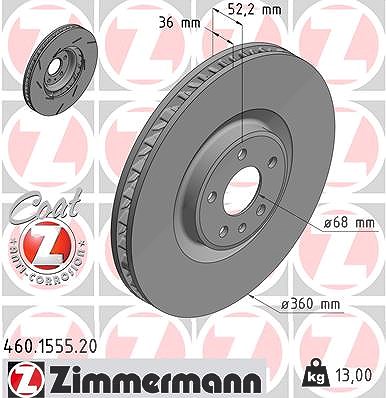 Zimmermann 1x Bremsscheibe vorne rechts [Hersteller-Nr. 460.1555.20] für Porsche von Zimmermann