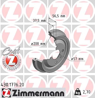 Zimmermann 1x Bremstrommel [Hersteller-Nr. 430.1776.20] für Opel, Vauxhall von Zimmermann