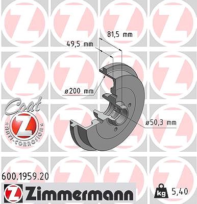 Zimmermann Bremstrommel [Hersteller-Nr. 600.1959.20] für Audi, Seat, VW von Zimmermann