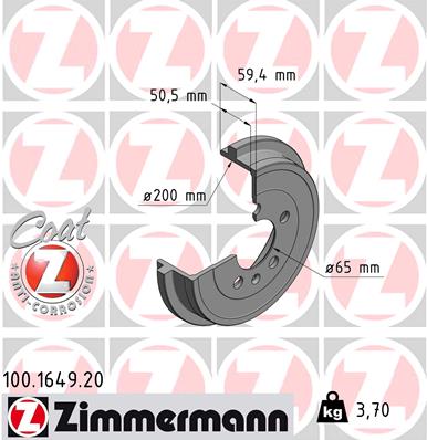 Bremstrommel Hinterachse Zimmermann 100.1649.20 von Zimmermann