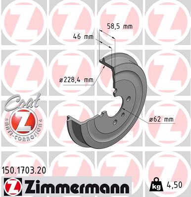 Bremstrommel Hinterachse Zimmermann 150.1703.20 von Zimmermann