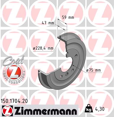 Bremstrommel Hinterachse Zimmermann 150.1704.20 von Zimmermann