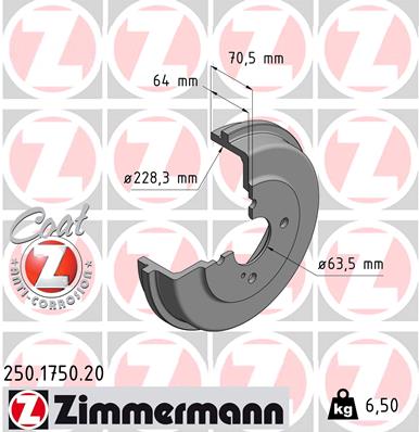 Bremstrommel Hinterachse Zimmermann 250.1750.20 von Zimmermann