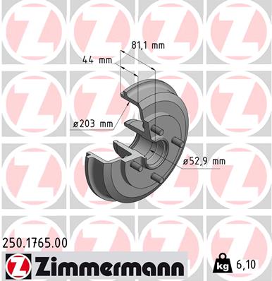 Bremstrommel Hinterachse Zimmermann 250.1765.00 von Zimmermann