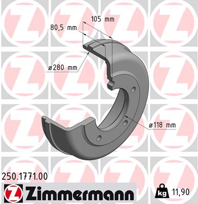 Bremstrommel Hinterachse Zimmermann 250.1771.00 von Zimmermann