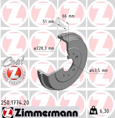 Bremstrommel Hinterachse Zimmermann 250.1774.20 von Zimmermann