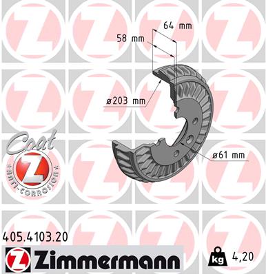 Bremstrommel Hinterachse Zimmermann 405.4103.20 von Zimmermann