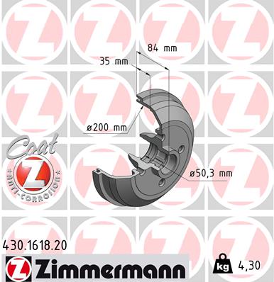 Bremstrommel Hinterachse Zimmermann 430.1618.20 von Zimmermann