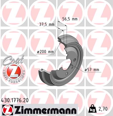 Bremstrommel Hinterachse Zimmermann 430.1776.20 von Zimmermann