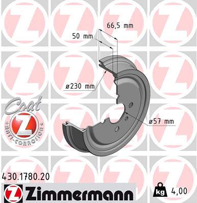 Bremstrommel Hinterachse Zimmermann 430.1780.20 von Zimmermann