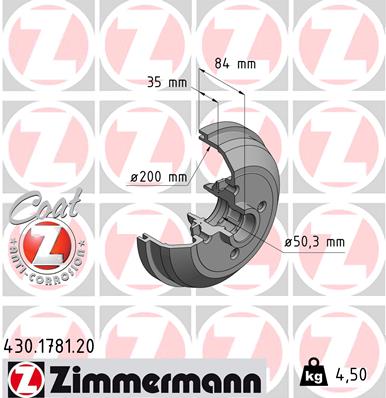 Bremstrommel Hinterachse Zimmermann 430.1781.00 von Zimmermann