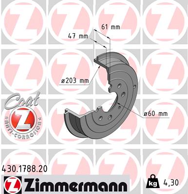 Bremstrommel Hinterachse Zimmermann 430.1788.20 von Zimmermann