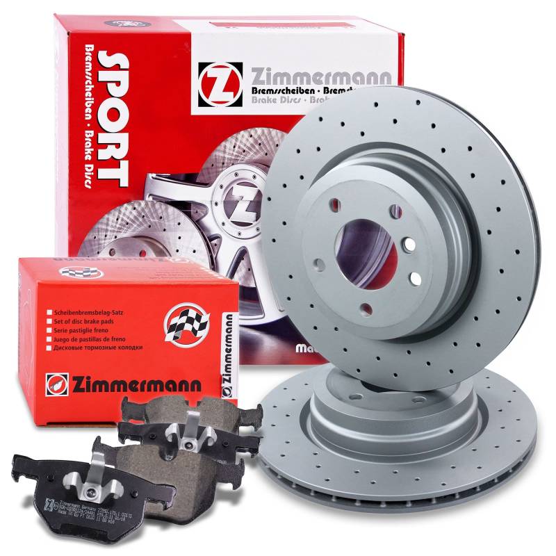 ZIMMERMANN Bremsenset Hinterachse inkl. Bremsscheiben Gelocht Ø 336 mm + Bremsbeläge hinten Kompatibel mit BMW 3er (E90), 3 Cabriolet (E93), 3 Coupe (E92), 3 Touring (E91), X1 (E84) von Zimmermann