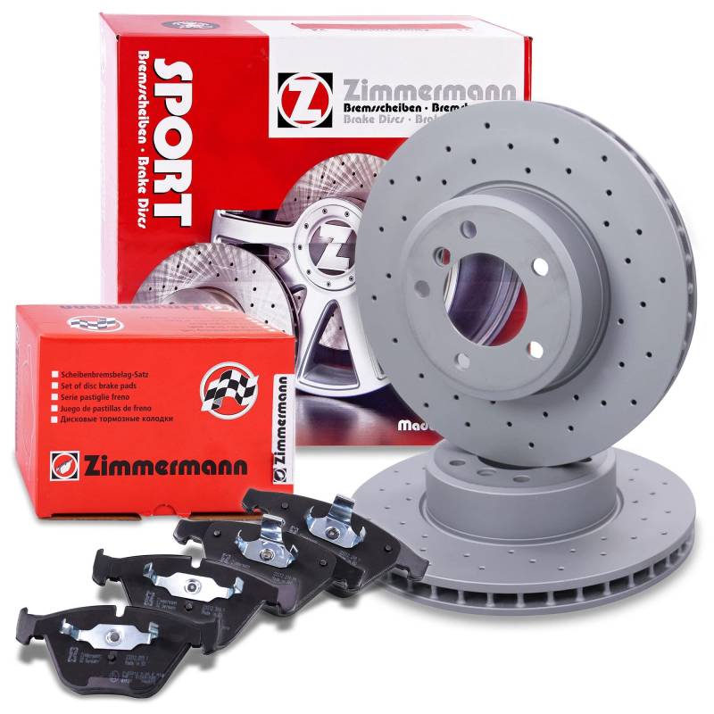 ZIMMERMANN Bremsenset Vorderachse inkl. Gelochte Bremsscheiben Belüftet Ø 324 mm + Bremsbeläge vorne Kompatibel mit BMW 5er (E60), 5 Touring (E61), 6 (E63), 6 Cabriolet (E64) von Zimmermann