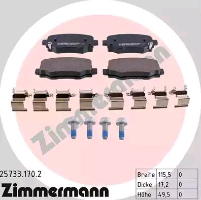 ZIMMERMANN Bremsbelagsatz FIAT,JEEP,ALFA ROMEO 25733.170.2 877369320,77367145,77367417 77368077,68263132AA,77368788,77369320 von Zimmermann