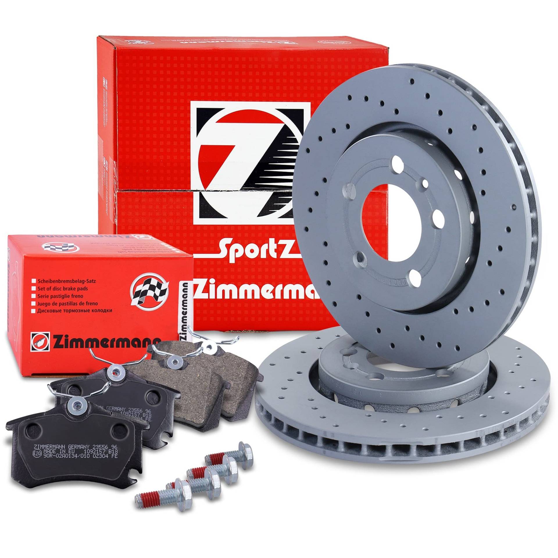 ZIMMERMANN Bremsenset Hinterachse inkl. Bremsscheiben Gelocht Ø 256 mm Belüftet + Bremsbeläge hinten Kompatibel mit AUDI A3, TT, SEAT LEON, TOLEDO, SKODA OCTAVIA 1, VW BORA, GOLF 4, NEW BEETLE von Zimmermann