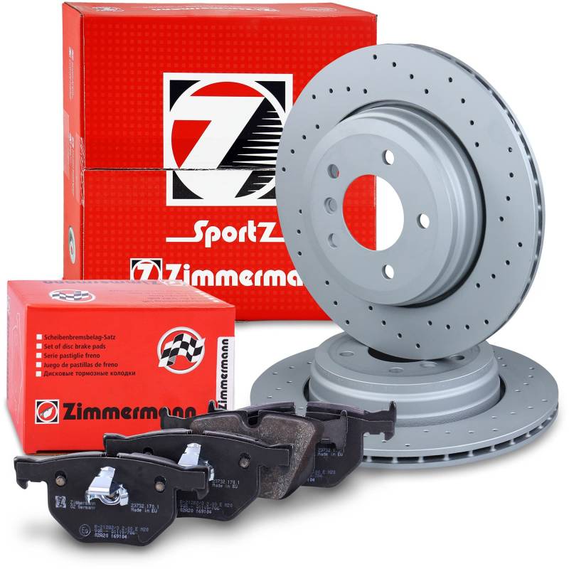 ZIMMERMANN Bremsenset Hinterachse inkl. Bremsscheiben Gelocht Ø 320 mm Belüftet + Bremsbeläge hinten Kompatibel mit BMW 5er (E60), 5 Touring (E61), 6 (E63), 6 Cabriolet (E64) von Zimmermann