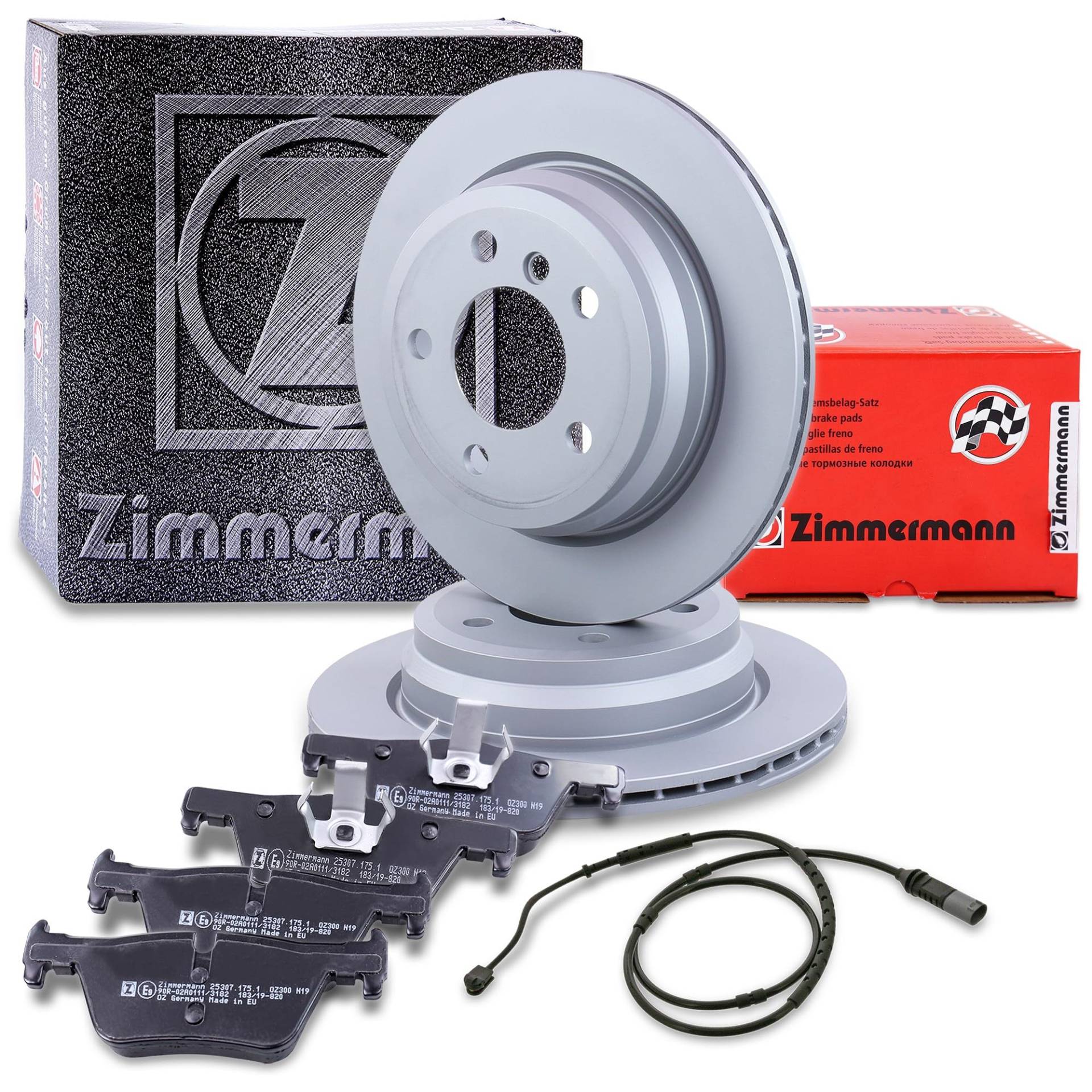 ZIMMERMANN Bremsenset Hinterachse inkl. Bremsscheiben hinten Ø 300 mm und Bremsbeläge hinten mit Verschleißkontakt Kompatibel mit BMW 3er (F30, F80)(F34) (F31), 4er (F33, F83) (F32, F82)(F36) von Zimmermann