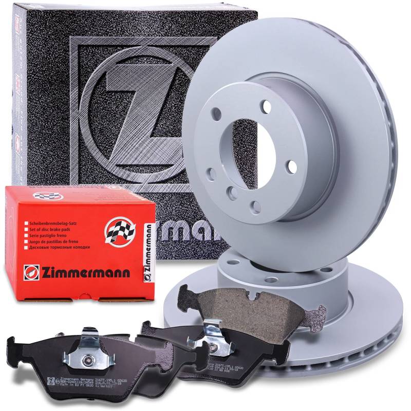 ZIMMERMANN Bremsenset Vorderachse inkl. Bremsscheiben Belüftet Ø 296 mm + Bremsbeläge vorne Kompatibel mit BMW 5er (E39), 5 Touring (E39) von Zimmermann