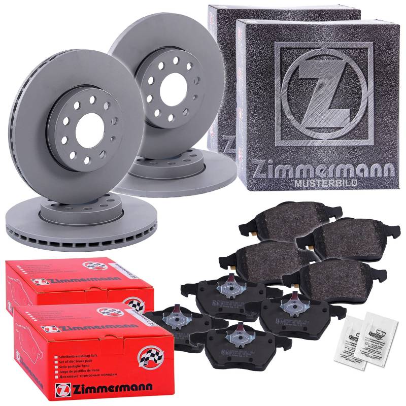 ZIMMERMANN Bremsenset inkl Bremsscheiben Vorne Belüftet Ø 288 mm + Hinten Voll Ø 245 mm und Bremsbeläge Vorne und Hinten Kompatibel mit VW PASSAT B5 (3B2), PASSAT B5 Variant (3B5) von Zimmermann