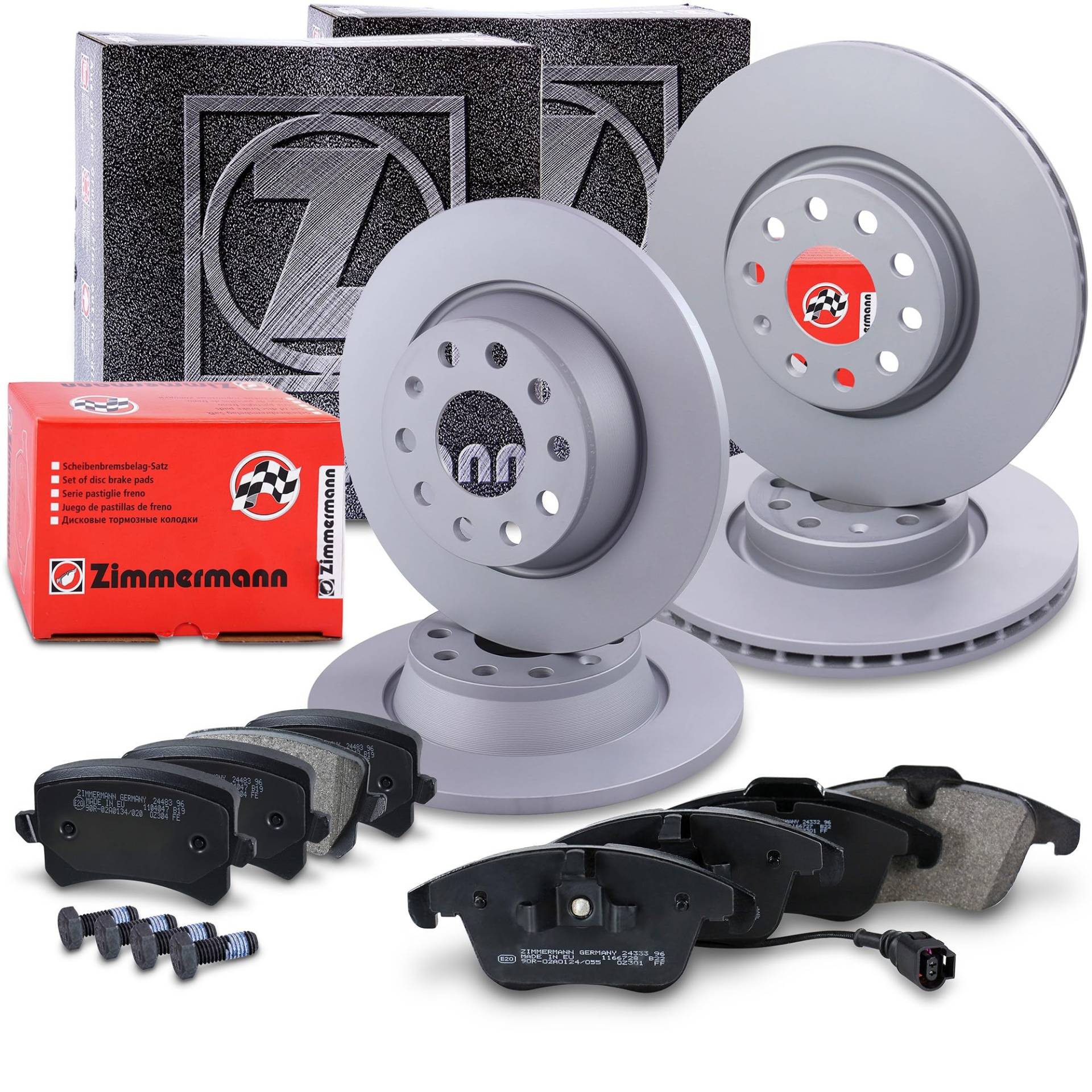 ZIMMERMANN Bremsenset inkl. Bremsscheiben Coat Z vorne Ø 312 mm voll + hinten Ø 282 mm und Bremsbeläge vorne + hinten Kompatibel mit AUDI Q3 (8UB, 8UG), SEAT ALHAMBRA (710, 711), VW SHARAN, TIGUAN von ZIMMERMANN