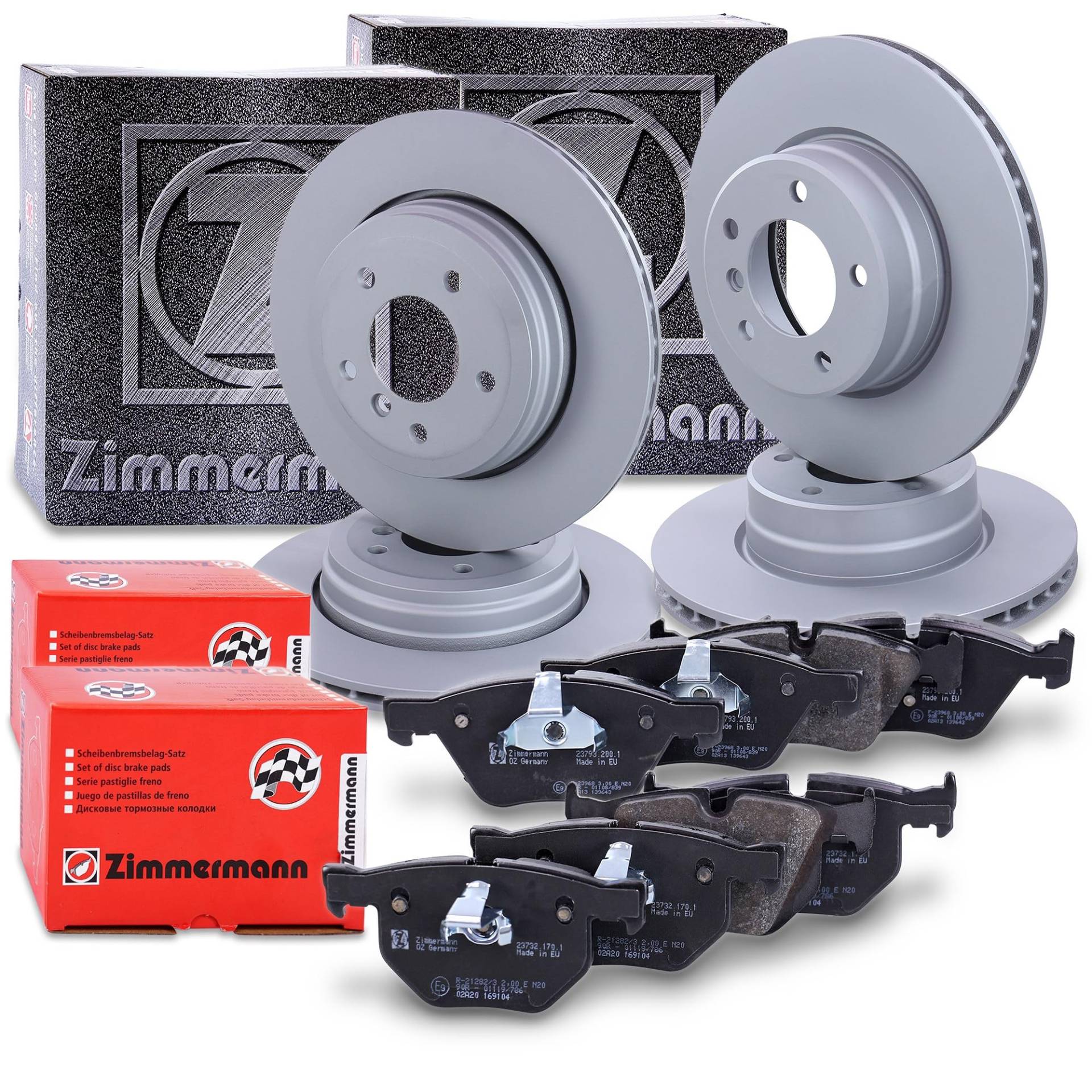 ZIMMERMANN Bremsenset inkl Bremsscheiben Vorne Belüftet Ø 310 mm + Hinten Belüftet Ø 320 mm und Bremsbeläge Vorne und Hinten Kompatibel mit BMW 5er (E60), 5 Touring (E61) von ZIMMERMANN