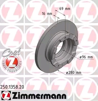 ZIMMERMANN Bremsscheibe FORD 250.1358.20 6C112A315BA,6C112A315BB,ME6C1J2A097AB Bremsscheiben,Scheibenbremsen 1371421,1387152,1451161,2256895 von Zimmermann