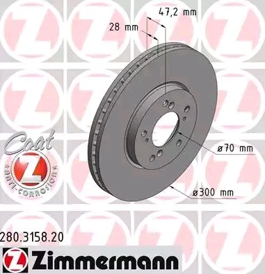 ZIMMERMANN Bremsscheibe HONDA 280.3158.20 45251S1AE40,45251S1AE00,45251S1AE20 Bremsscheiben,Scheibenbremsen von Zimmermann