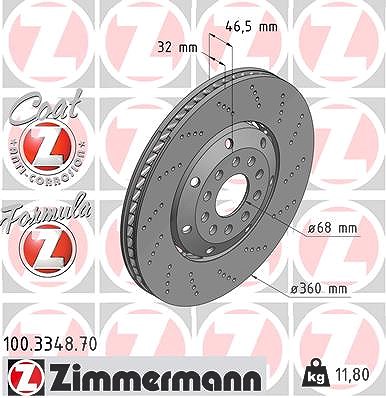 Zimmermann 1x Bremsscheibe Vorderachse Rechts [Hersteller-Nr. 100.3348.70] für Audi von Zimmermann