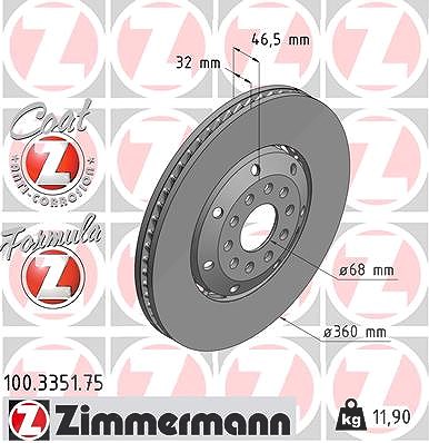 Zimmermann 1x Bremsscheibe Vorderachse Links [Hersteller-Nr. 100.3351.75] für Audi von Zimmermann