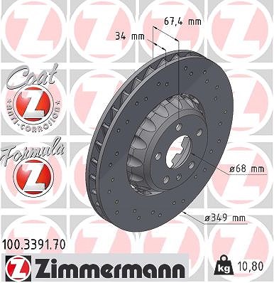 Zimmermann 1x Bremsscheibe [Hersteller-Nr. 100.3391.70] für Audi von Zimmermann