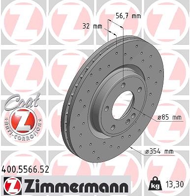 Zimmermann 1x Bremsscheibe [Hersteller-Nr. 400.5566.52] für Mercedes-Benz von Zimmermann