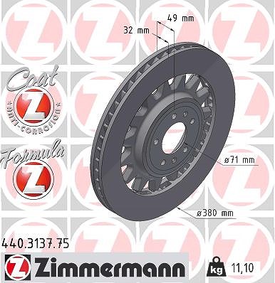 Zimmermann 1x Bremsscheibe Vorderachse Links [Hersteller-Nr. 440.3137.75] für Peugeot von Zimmermann