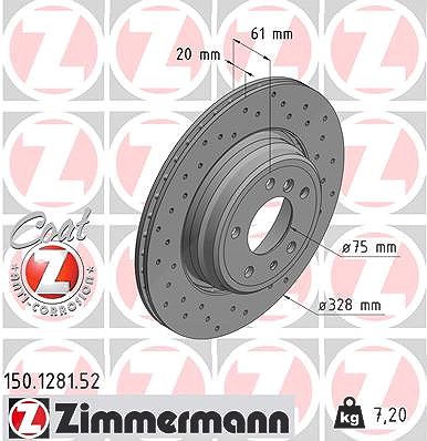 Zimmermann 1x Bremsscheibe Hinterachse Belüftet [Hersteller-Nr. 150.1281.52] für BMW von Zimmermann