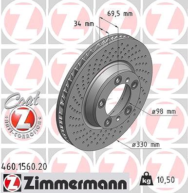 Zimmermann 1x Bremsscheibe belüftet vorne links [Hersteller-Nr. 460.1560.20] für Porsche von Zimmermann