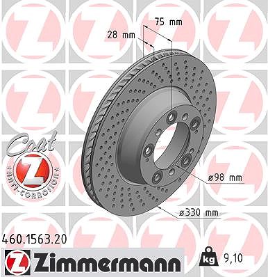 Zimmermann 1x Bremsscheibe belüftet hinten rechts [Hersteller-Nr. 460.1563.20] für Porsche von Zimmermann