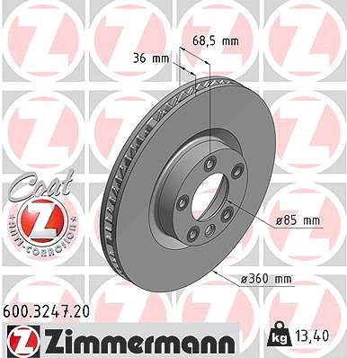 Zimmermann 1x Bremsscheibe belüftet vorne links [Hersteller-Nr. 600.3247.20] für VW, Porsche von Zimmermann