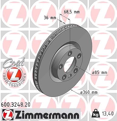 Zimmermann 1x Bremsscheibe belüftet vorne rechts [Hersteller-Nr. 600.3248.20] für VW, Porsche von Zimmermann