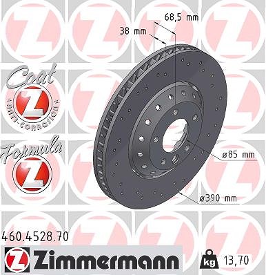 Zimmermann 1x Bremsscheibe Vorderachse Links [Hersteller-Nr. 460.4528.70] für Porsche von Zimmermann