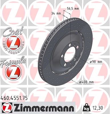 Zimmermann 1x Bremsscheibe Vorderachse Links [Hersteller-Nr. 460.4551.75] für Porsche von Zimmermann