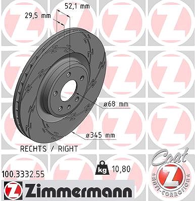 Zimmermann 1x Bremsscheibe Vorderachse Rechts [Hersteller-Nr. 100.3332.55] für Audi von Zimmermann