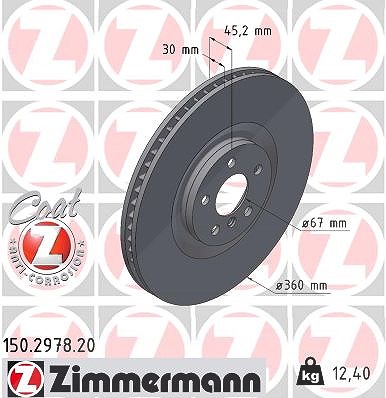 Zimmermann 1x Bremsscheibe Vorderachse Rechts [Hersteller-Nr. 150.2978.20] für BMW, Mini von Zimmermann