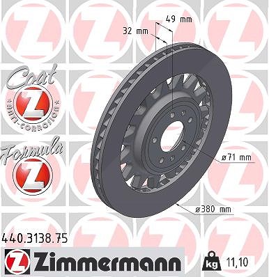 Zimmermann 1x Bremsscheibe Vorderachse Rechts [Hersteller-Nr. 440.3138.75] für Peugeot von Zimmermann