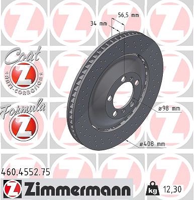 Zimmermann 1x Bremsscheibe Vorderachse Rechts [Hersteller-Nr. 460.4552.75] für Porsche von Zimmermann