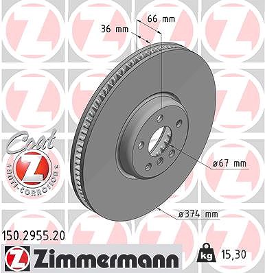 Zimmermann 1x Bremsscheibe belüftet vorne rechts [Hersteller-Nr. 150.2955.20] für BMW von Zimmermann