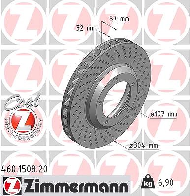 Zimmermann 1x Bremsscheibe belüftet vorne rechts [Hersteller-Nr. 460.1508.20] für Porsche von Zimmermann